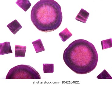 Purple Yams On Isolated White Background.