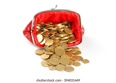Purse with coins isolated on white