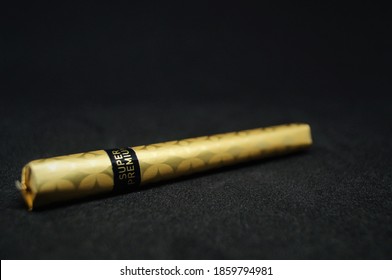 Purwokerto, Central Java / Indonesia - November 16 2020: Dji Sam Soe Super Premium Black Gold Cigarettes