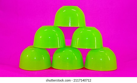 Purwokerto, Indonesia - February 02, 2022 : Jelly Mold Cup Arrangement On Pink Background