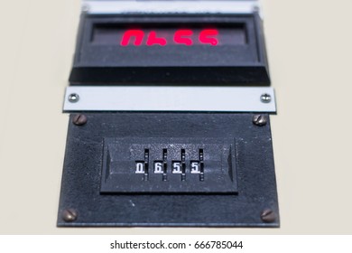 push button and display on control panel with electric light devices,selective focus