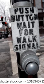push button wait for walk signal sign