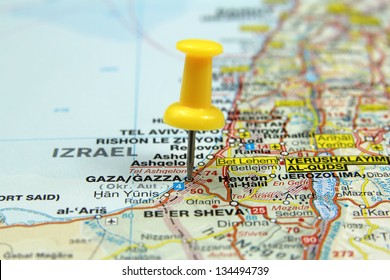 Push Pin Pointing At Gaza