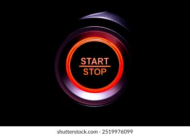 Push start and stop button, transportation concept and electric vehicle technology and energy