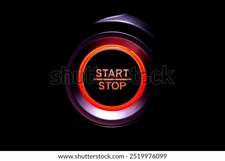 Push start and stop button, transportation concept and electric vehicle technology and energy