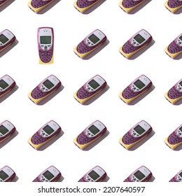 Push-button Mobile Phone Seamless Pattern, Retro Devices.