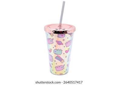 Pusheen Cat-Themed Iridescent Tumbler with Lid and Straw - A Fun and Stylish Hydration Solution for Cat Lovers and Everyday Use