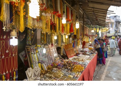 PUSHKAR INDIA-OCT 29 : Gold And Ornament Display At Street Stall In Marketplace Of Pushkar On October,29, 2014, India