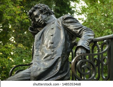 Pushkin (Tsarskoye Selo), Russia - August 17, 2019: Monument to Alexander Pushkin, the famous Russian poet, playwright, and novelist.