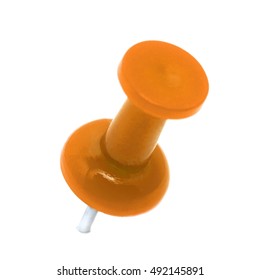 Pushpin Color Orange Close Up On An Isolated Background