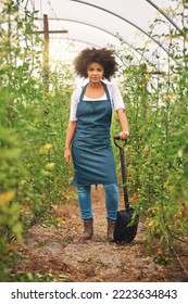 I Put In The Hard Labour. Full Length Shot Of An Attractive Young Female Farmer Standing In A Vineyard With A Shovel.