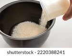 Put raw rice into the rice cooker pot