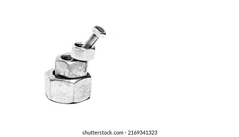 Put Right Man On The Right Job Concept, One Size Doesn't Fit All Idea, Smll Nut In Large Bolts On White Background