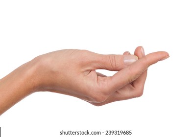 Put Something On My Finger. Close Up Of Woman's Hand With Index Finger. Studio Shot Isolated On White.