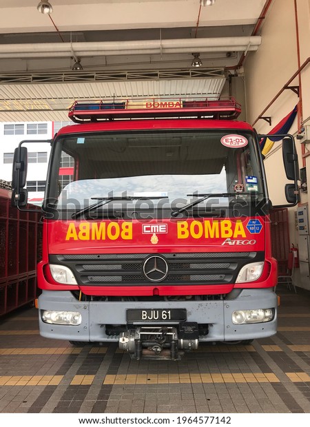 PUTRAJAYA, Malaysia,\
APRIL 27,2021. Fire rescue truck by the Fire and Rescue Department\
of Malaysia is used to perform rescue and extinguishing in the\
event of a natural\
disaster.