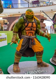 PUTRAJAYA, MALAYSIA - AUGUST 17, 2018: Michealangelo from Teenage Mutant Ninja Turtle (TMNT) replica statue at Putrajaya Mall, Malaysia.