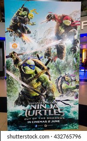 PUTRAJAYA, MALAYSIA - June 4, 2016: Ninja Turtle poster displayed at Alamanda Putrajaya Mall. Teenage Mutant Ninja Turtles Out of the Shadows is directed by Dave Green and in theaters on June 3, 2016