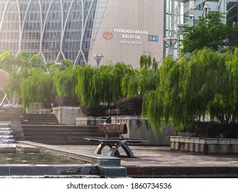 Putrajaya , Malaysia - November 15, 2020 : Leisurely And  Peaceable Park In Front Of The Ministry Of  Finance. Federal Administration Office For Treasury, Monetary, Budget And Tax Policy.