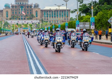 Putrajaya, Malaysia - Oct 13, 2022 - Police Escort Lining Up For Tour De Langkawi Race From Putrajaya To Genting Highland