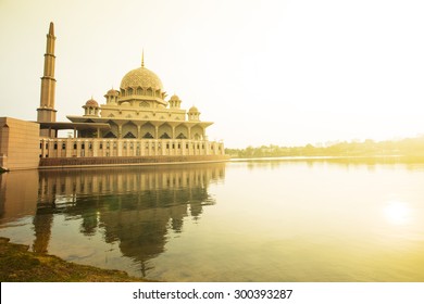 Putrajaya Mosque Malaysia In Twilight Time.