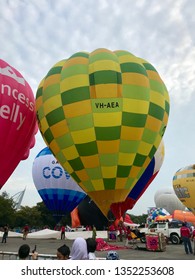 PUTRAJAYA,MALAYSIA - MARCH 28, 2019 : Hot air balloons ready to flight in Putrajaya during 10th MyBalloonFiesta 2019
