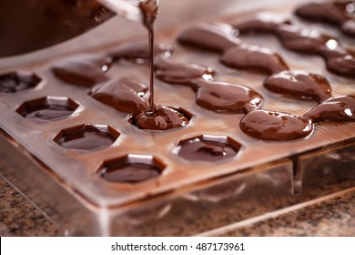 Putting Chocolate In Mold, Make Praline