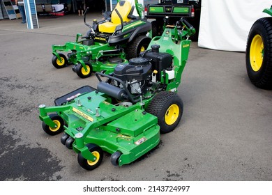 Puyallup, Washington, United States - 09-13-2021: A View Of John Deere Lawn Mower Equipment.