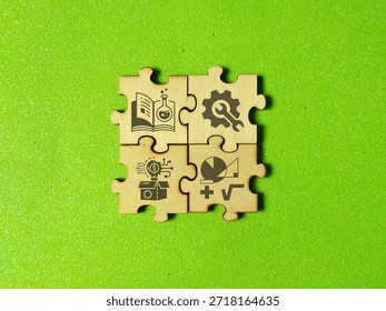 puzzle connection with STEM icon. Science, technology, engineering, mathematics education with icons