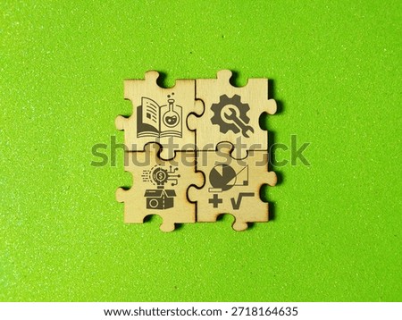puzzle connection with STEM icon. Science, technology, engineering, mathematics education with icons