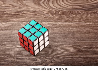 puzzle cube on a wooden table