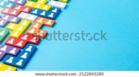 Puzzle figures with employees. Hiring new workers and recruiting staff. Personnel management. Social groups. Human resources. Labor market. Specialists and professionals. Hire temporary staff. Stock foto © 