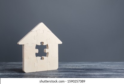 Puzzle House With A Missing Piece. Purchase Or Construction Comfortable Dream Home. Mortgage Loan Purchase Real Estate. Arrangement Premises Repair. Availability And Cheapness. Finish Building