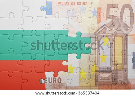 puzzle with the national flag of bulgaria and euro banknote . concept