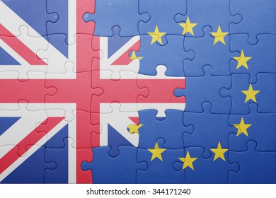 Puzzle With The National Flag Of Great Britain And European Union . Concept