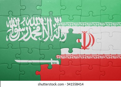 Puzzle With The National Flag Of Iran And  Saudi Arabia. Concept