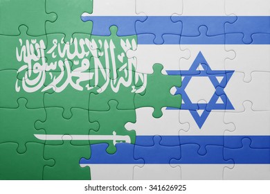 Puzzle With The National Flag Of Israel And Saudi Arabia . Concept