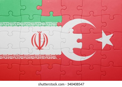 Puzzle With The National Flag Of Turkey And Iran . Concept