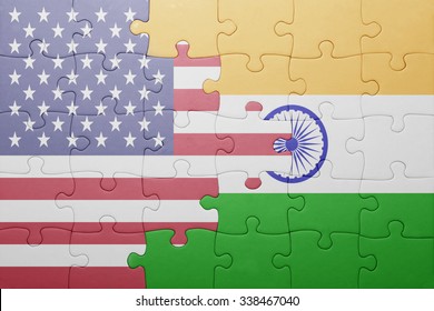 Puzzle With The National Flag Of United States Of America And India.concept