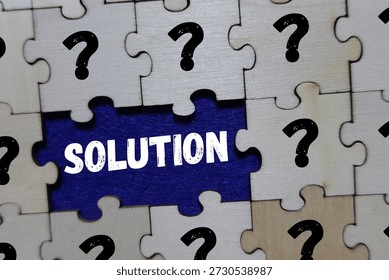 Puzzle piece with solution connecting with question marks