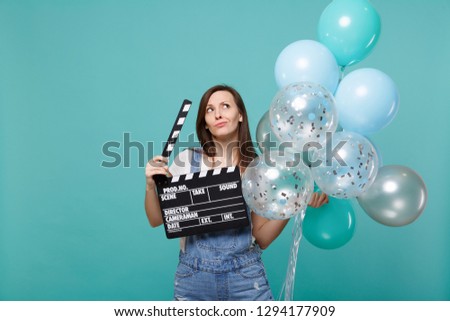 Similar – Image, Stock Photo Cheerful young woman watching a movie
