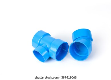 PVC Pipe Connections And Pipe Clip Isolated On White Background