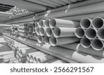 PVC pipe stacked in warehouse