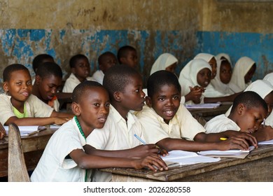 Pwani Machangani, Zanzibar - August 5, 2021: Children in elementary school in Zanzibar.