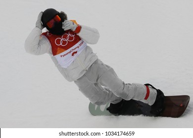 PYEONGCHANG, SOUTH KOREA - FEBRUARY 14, 2018: Olympic Champion Shaun White Competes In The Men's Snowboard Halfpipe Final At The 2018 Winter Olympics In Phoeinix Snow Park