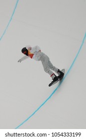 PYEONGCHANG, SOUTH KOREA - FEBRUARY 14, 2018: Olympic Champion Shaun White Competes In The Men's Snowboard Halfpipe Final At The 2018 Winter Olympics In Phoeinix Snow Park