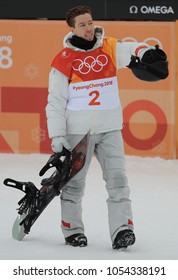 PYEONGCHANG, SOUTH KOREA - FEBRUARY 14, 2018:Olympic Champion Shaun White Of The United States Celebrates Victory In The Men's Snowboard Halfpipe Final At The 2018 Winter Olympics In Phoenix Snow Park