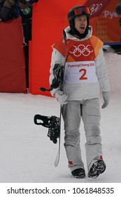 PYEONGCHANG, SOUTH KOREA - FEBRUARY 14, 2018:Olympic Champion Shaun White Of The United States Celebrates Victory In The Men's Snowboard Halfpipe Final At The 2018 Winter Olympics In Phoenix Snow Park