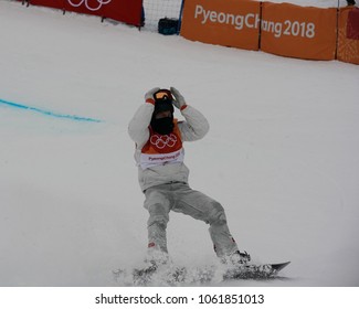 PYEONGCHANG, SOUTH KOREA - FEBRUARY 14, 2018:Olympic Champion Shaun White Of The United States Competes In The Men's Snowboard Halfpipe Final At The 2018 Winter Olympics In Phoenix Snow Park