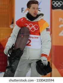 PYEONGCHANG, SOUTH KOREA - FEBRUARY 14, 2018: Olympic Champion Shaun White Of The United States Competes In The Men's Snowboard Halfpipe Final At The 2018 Winter Olympics In Phoeinix Snow Park