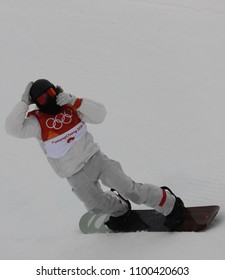 PYEONGCHANG, SOUTH KOREA - FEBRUARY 14, 2018: Olympic Champion Shaun White Of The United States Competes In The Men's Snowboard Halfpipe Final At The 2018 Winter Olympics In Phoeinix Snow Park